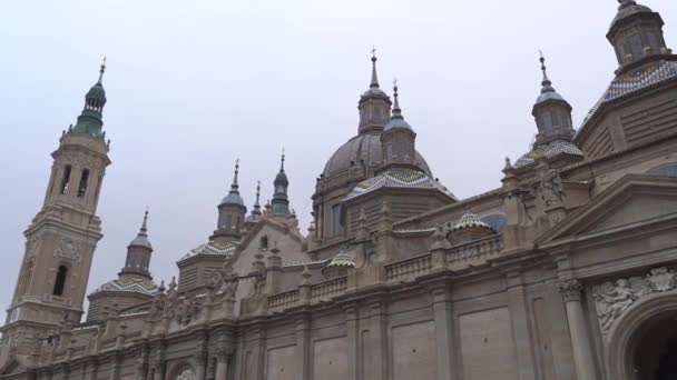 Basilika Nuestra Seora Del Pilar Der Stadt Zaragoza Neben Dem — Stockvideo