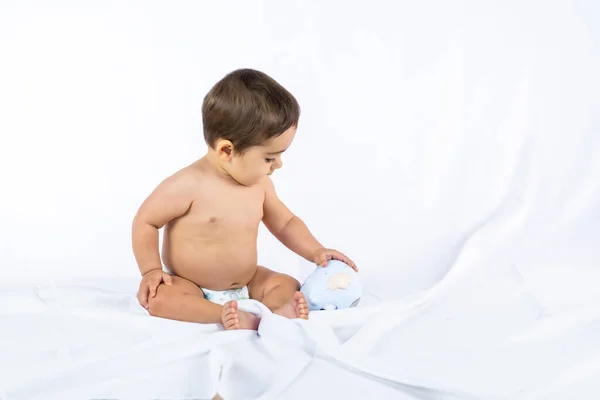 Baby Boy Studio White Background Eight Month Old Caucasian Newborn – stockfoto