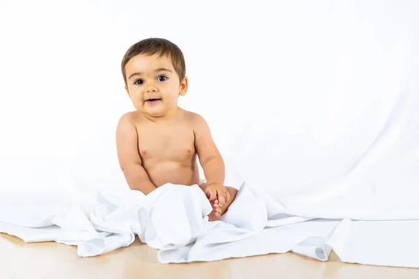 Baby Boy Studio White Background Eight Month Old Caucasian Newborn — Fotografia de Stock