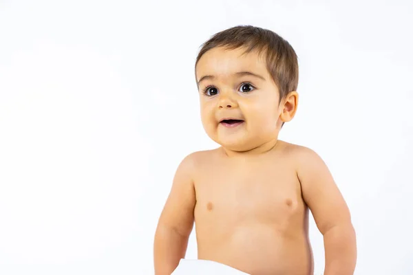 Baby Boy Studio White Background Eight Month Old Caucasian Newborn — Fotografia de Stock