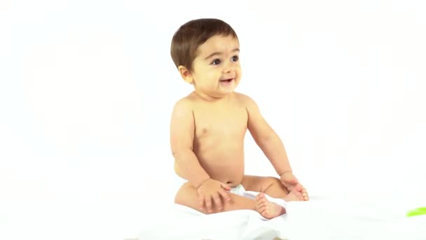 Baby Boy Studio White Background Eight Month Old Caucasian Newborn — Stock video