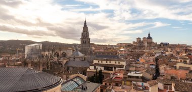 Panoramic from the rooftops in the medieval city of Toledo in Castilla La Mancha, Spain