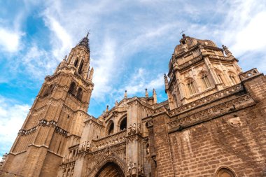 Facade of Santa Iglesia Catedral Primada in the medieval city of Toledo in Castilla La Mancha, Spain