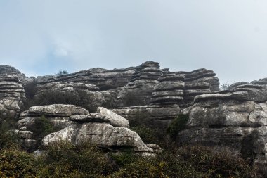 Detail of the spectacular circular rocks at the top of Torcal de Antequera, in the municipalities of Antequera and Villanueva de la Concepcion. Province of Malaga, Andalusia