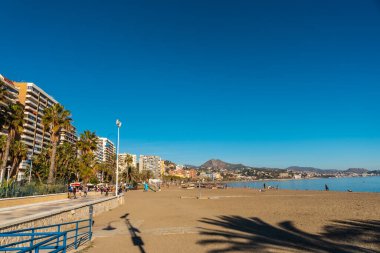 Beautiful Malagueta beach and its palm trees in the city of Malaga, Andalusia. Spain