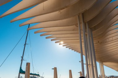 Detail of the structure of the promenade called Paseo del Muelle Uno in the city of Malaga, Andalusia. Spain