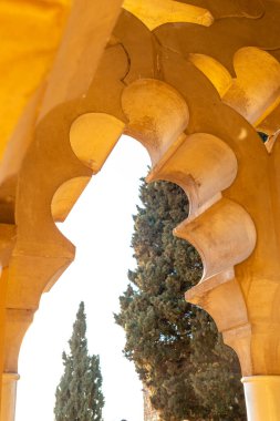 Detail of precious Arabic windows and doors inside the Alcazaba in the city of Malaga, Andalusia. Spain. Medieval fortress in arabic style