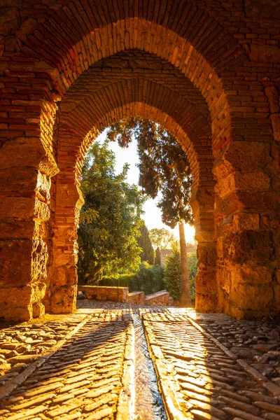 Sunset Gate Wall Gardens Alcazaba City Malaga Andalusia Spain Medieval — Foto de Stock