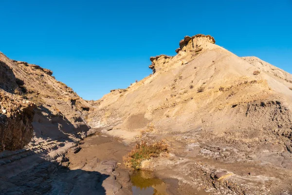 Hihetetlen Táj Travertino Vízesés Rambla Otero Tabernas Sivatagban Egy Tavaszi — Stock Fotó