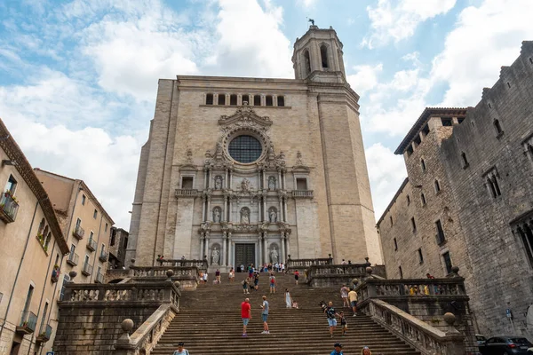 Girona Città Medievale Turisti Vacanza Estiva Nella Cattedrale Girona — Foto Stock
