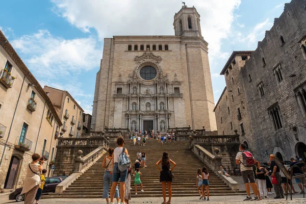 Girona Città Medievale Turisti Vacanza Estiva Nella Cattedrale Girona — Foto Stock