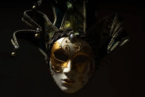 Venetië Carnaval Masker Italië Lit Van Links Een Zwarte Achtergrond — Stockfoto