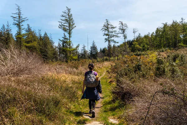 Uma Jovem Mulher Caminhando Topo Monte Andatza Cidade Usurbil Gipuzkoa — Fotografia de Stock