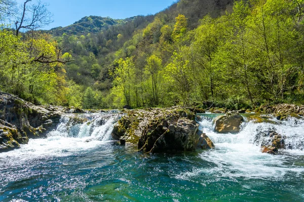Tornin ile Olla de San Vicente arasındaki Sella nehri, Cangas de Onis yakınlarında. Asturyalar. İspanya