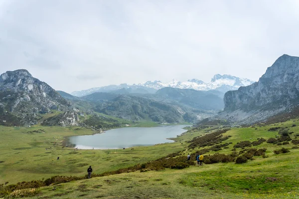 Widok Punktu Widzenia Entrelagos Jeziora Ercina Jeziorach Covadonga Asturia Hiszpania — Zdjęcie stockowe