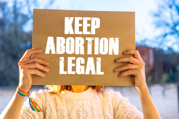 Woman Holding Sign Favor Legalization Abortion Protest Make Abortion Illegal — Stock Fotó