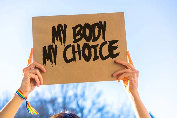 Woman Holding Sign Favor Legalization Abortion Protest Make Abortion Illegal — Stock Fotó
