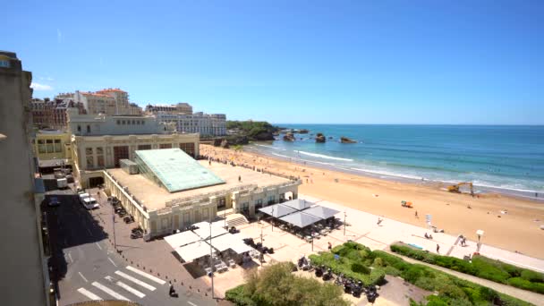 Luftudsigt Biarritz Strand Sydvestlige Ferieby Lapurdi Frankrig Video – Stock-video