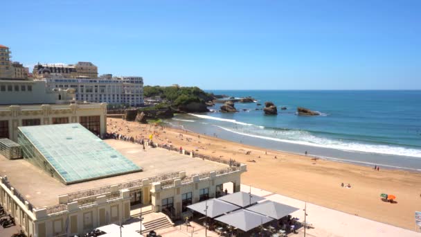 Biarritz Sahilinin Havadan Görünüşü Güneybatı Tatil Köyü Lapurdi France Video — Stok video