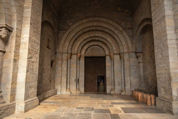 Main Entrance Cathedral San Pedro Jaca Aragon Spain — Foto Stock