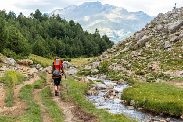 Woman Her Son Backpack Walking Pyrenees Valle Tena Huesca — Foto de Stock