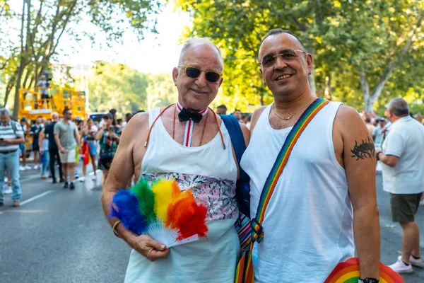 Madrid Spain July 2022 Older Adult Couple Enjoying Gay Pride — Fotografia de Stock