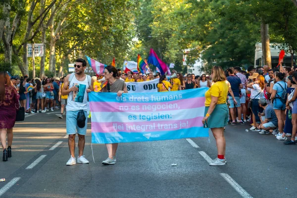 Madrid Spain July 2022 Banners Favor Lesbian Group Gay Pride — Stock Fotó