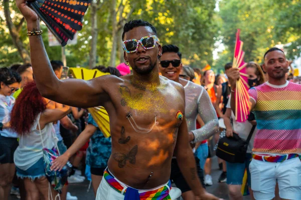 Мадрид Іспанія Липня 2022 Чорні Етнічні Танцюристи Гордості Гей Lgbt — стокове фото