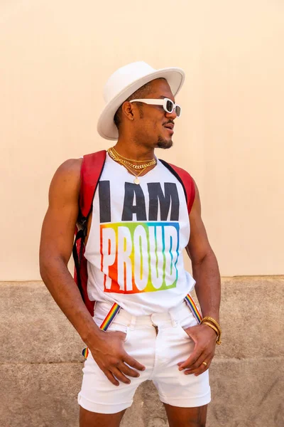 Portrait Gay Black Ethnicity Man Pride Party Cream Wall Lgbt — Fotografia de Stock