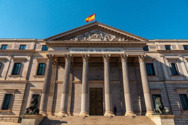 Building of the Congress of Deputies of Madrid without people, Spain, deputies, laws, politics