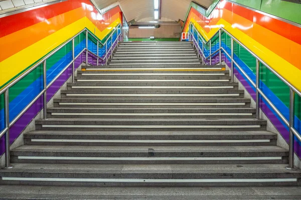 Stairs Metro Station Chueca Neighborhood Madrid Awe Colors Lgtb Rainbow — Stockfoto