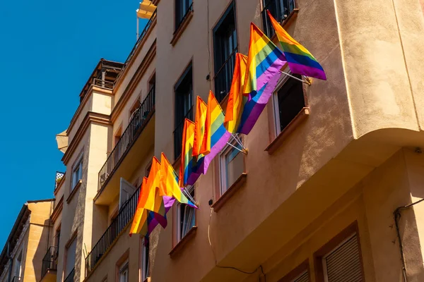 Lgbt Flags Hanging Streets Balconies Pride Party Madrid — 图库照片