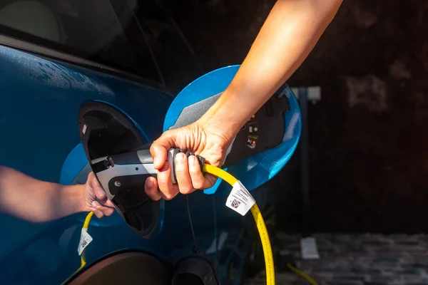 Charging Electric Car Charging Batteries Garage Home Gasoline — Stock Fotó