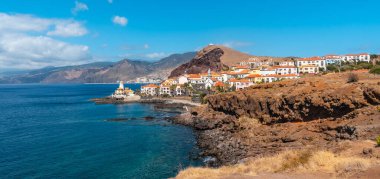 Panoramic view of the coastal town of Canical in Madeira. Fishing port, Machico, Ponta de Sao Lourenco