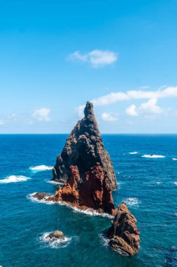 View from the viewpoint of the rock formations at Ponta de Sao Lourenco, Madeira coast. Portugal