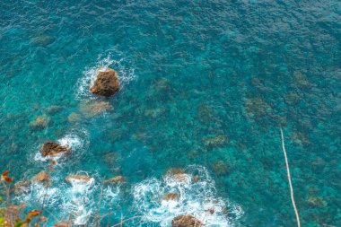 Aerial view of the sea from the Miradouro do Veu da Noiva viewpoint, Madeira