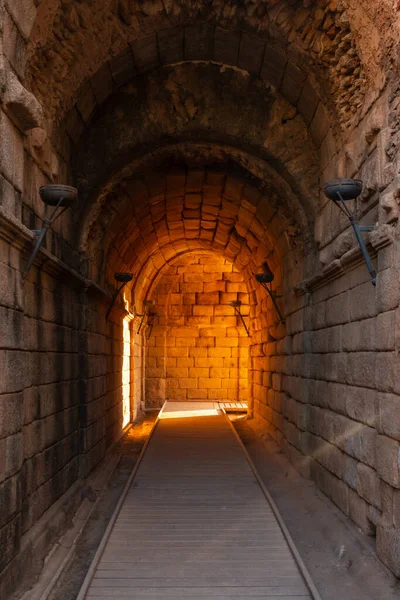 Romeinse Ruïnes Van Merida Tunnel Toegangsboog Tot Het Romeinse Theater — Stockfoto