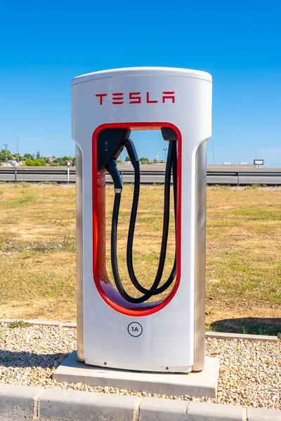 Chargeur Voiture Tesla Voiture Électrique Voitures Futures Mobilité Écologique Station — Photo