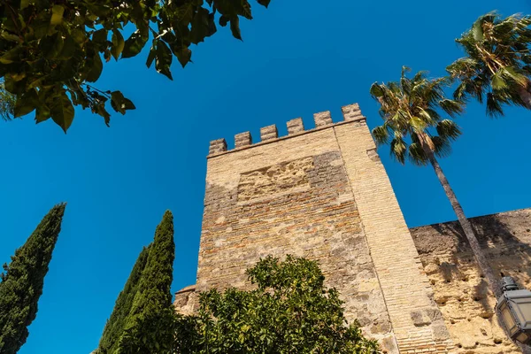 Facade of the fortified Alcazar of Almohad origin, population of Jerez de la Frontera in Cadiz, Andalusia
