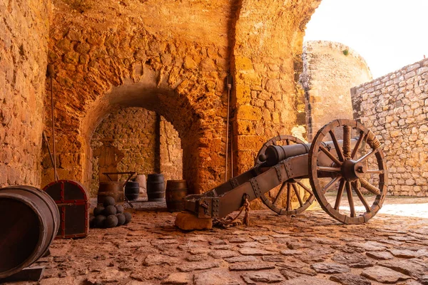 Cannons in the internal tunnel of the wall of the medieval castle of Ibiza, Balearic Islands, Eivissa