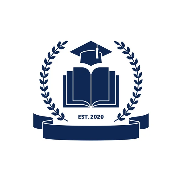 Emblème de l'éducation avec livre et chapeau de graduation. — Image vectorielle