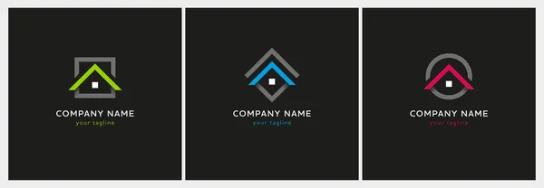 Drie Onroerend Goed Logo Templates Met Huis Dak Icoon Architectuur — Stockvector