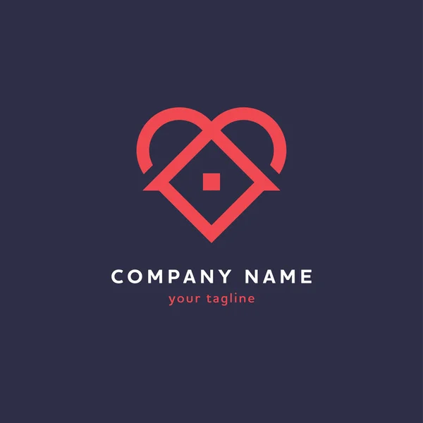 Logo Créatif Avec Maison Forme Coeur Symbole Amour Soin — Image vectorielle
