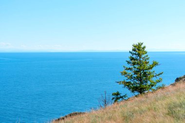 Baykal Gölü güneşli yaz gününde. Doğanın güzelliği konsepti. Yumuşak odak