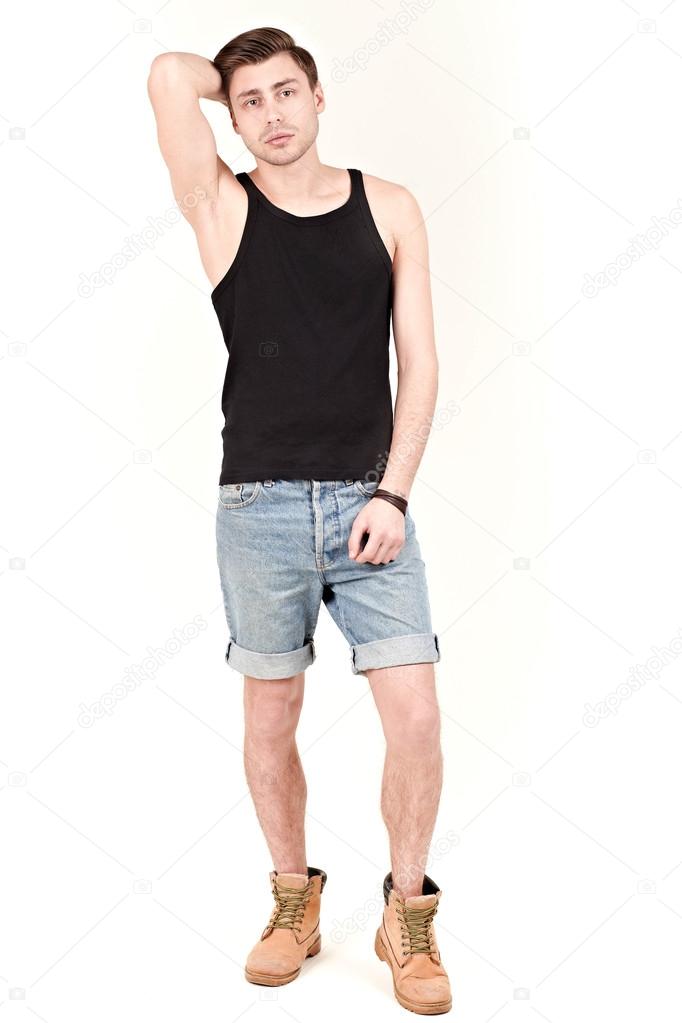 Man in black shirt and shorts