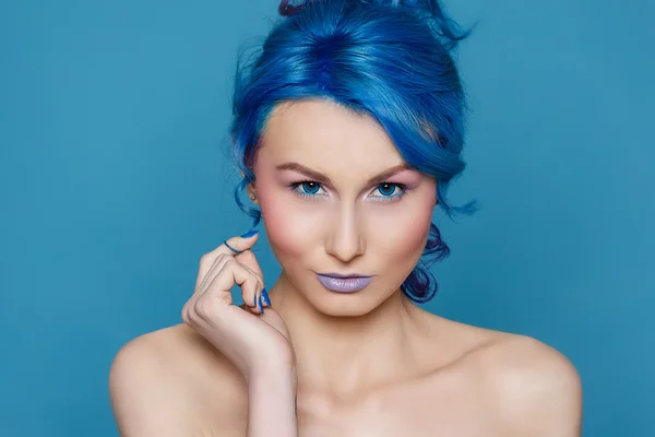Cheveux, bleu, femme — Photo