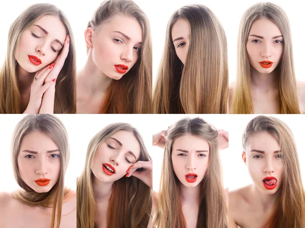 Portrait of attractive young woman with red lipstick — Stock Photo, Image