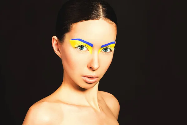 Menina Patriota Ucrânia Cores Azul Amarelo Contra Guerra — Fotografia de Stock