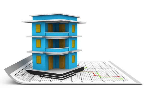 3d building and plan — Stock Photo, Image