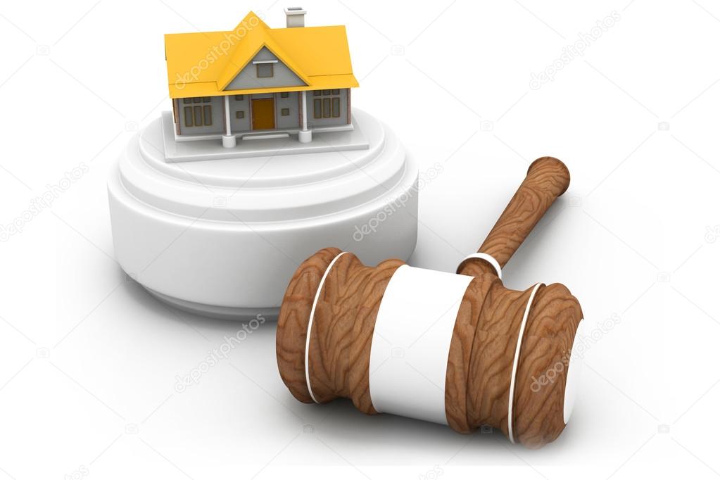 Real estate auction, house and gavel